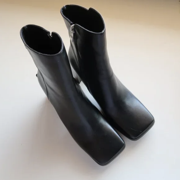 Black Square Toe Heeled Booties